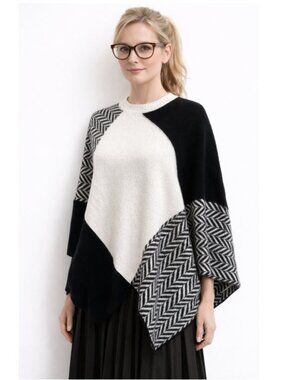 Maje Colorblock Herringbone Poncho Sweater Wool Mohair OS